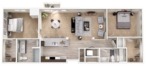 Floor plan for 2 beds, 2 baths, 1213 sqft